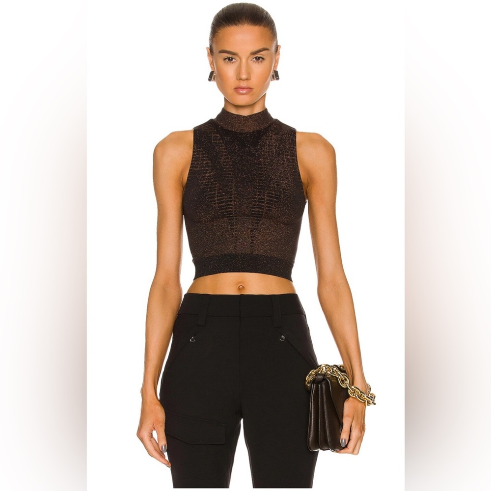 NWT WOLFORD Shiny Grid Sleeveless Top in Black & Copper size XS
